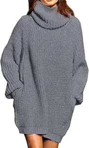 [Pink Queen] Women's Loose Oversize Turtleneck Wool Long Pullover Sweater Dress