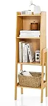 Giantex Bamboo Bookshelf, Modern Bookcase w/Legs, Raised Edge Design, Open Shelves, Stable Frame, Freestanding Tall Bookcases Storage Organizer Shelf for Bedroom Living Room Kitchen (4-Tier)