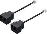 uxcell 2 Pack Phone Jack Splitter, RJ11 6P4C Telephone Line 2 Way Splitter Adapter for Landline, 0.5ft, Black