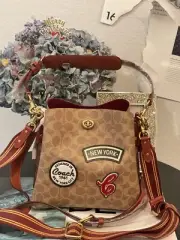 NWT Coach C6868 Willow Bucket Bag In Signature Canvas With Patches Shoulder Bag
