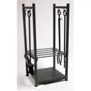 Uniflame W-1052 BLACK WROUGHT IRON LOG RACK WITH TOOLS