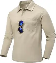 TBMPOY Men's Polo Shirts with Pocket Golf Long Sleeve Quick Dry Lightweight Collared Stylish Moisture Wicking Business Tennis