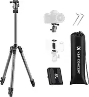 K&F Concept 66''/168cm Camera Tripod,Lightweight and Compact Super Portable DSLR Tripod Light Stand, 8KG/17.6 lbs Load Capacity CNC Ball Head,Quick Release Plate Cellphone Clip for Travel and Work