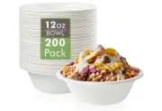 Vplus 200 Pack 12 OZ Paper Bowls, Disposable Compostable 12 oz, 12OZ White