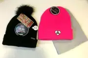 3 Set -Teen / Woman 2 way Sequin EMOJI Smiley Face Hat Beanie Pom Pom Black Pink