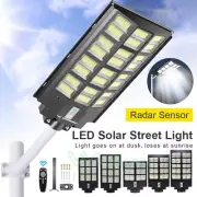 9900000LM LED Street Light Solar Power with Pole Remote Sensor Waterproof Garden