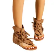 Nevenka Tassel Gladiator Sandals for Women Summer Bohemian Flip Flops Flats-Bronze