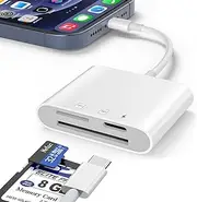 2 in 1 SD Card Reader for iPhone/iPad, SD and TF Memory Card Reader with Dual Slots, Camera Card Reader for Charging and Reading Card on The Go Simultaneously, Plug and Play