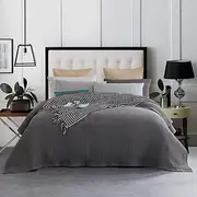 New Premium 100% Cotton Grey Large Waffle Blanket Bedspread Bed Super Soft Throw Rug Single Double Queen King SuperKing (SuperKing)