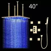 Bathroom Shower Set Ceiling Mount Rainfall 6 Jets Spray 40" Gold