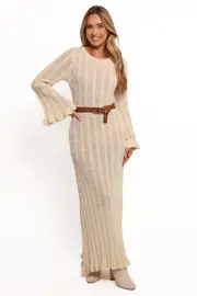 [PUP4] Colter Long Sleeve Maxi Dress - White XS cream