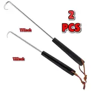 2 Pack BBQ Meat Hook Flipper Set Stainless Steel Food Turner 12in & 17in Tools