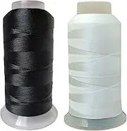 FUMAO Polyester Thread Heavy Duty Bonded UV Resistant Outdoor #69 T70 Size 210D/3Ply for Marine Upholstery, Leather, Sewing Crafts, 3000Yards Pack of 2 (Black White)
