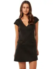 [Forever New] Layla Linen Cap Sleeves Mini Dress in Black