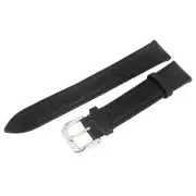 Women Men Black Faux Leather Silver Buckle Watch Strap Band 18mm