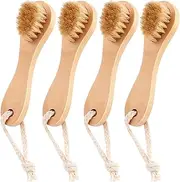 HINZIC 4 Pack Manual Facial Cleansing Brush for Men, Firm Bristle Face Scrubber with Wood Handle, Skin Friendly Waterproof Exfoliator Cleanser for Makeup Residues Removal Deep Cleansing