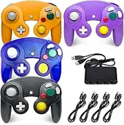 4 Pack Gamecube Controller, with 4 Extension Cables and 4-Port USB Adapter for Switch PC Wii U Console(Black, Purple, Sliver, Orange)