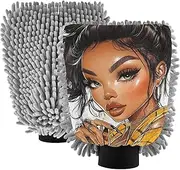 XYMZR Woman African Cool Absorbent Microfiber Car Wash Mitt, Funny Cute Anime Scratch Free for Cars Cleaning, Home Cleaning Mitts, 2 Pack, 10.24” L x 7.09” W
