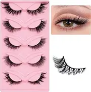 TORMEN False eyelash,5 Pairs Fox False Eyelashes,Naturally curled faux mink lashes, 3D Eyelashes Handmade False Eyelash Set, Professional False Eyelashes Voluminous, thick strip lashes (Hybrid)