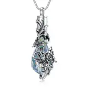 Butterfly Urn Necklace for Ashes for Women 925 Sterling Silver Oxidation Crys...