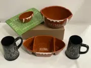 Rae Dunn 5-pc Bundle FOOTBALL TOUCHDOWN GAME DAY Party BOWLS & BEER-MUGS +BONUS!