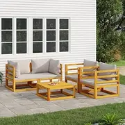5 Piece Garden Lounge Set with Light Grey Cushions Solid Wood, Garden Furniture Sets
