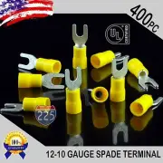 400 Pack 12-10 Gauge Vinyl Spade Fork Crimp Terminals #8 Stud Tin Copper Core UL