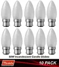 10 x 60W Pearl B22 Candle Shaped Light Globes Bulbs Lamps Bayonet Incandescent