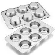 Muffin Pan Set of 2, Stainless Steel Muffin Pan Tin for Baking, 6-Cup Metal C...
