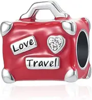 [OutstandLong] Red Suitcase New Holiday Travel Bead Charms for Pandora Snake Bracelets Jewelry, Metal, base