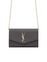 Saint Laurent Uptown Chain Wallet Grain de Poudre Leather in Storm