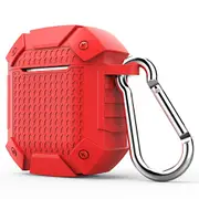 For AirPods 2nd Gen Case, Armor Silicone Protective Cover, Snap Hook, Red