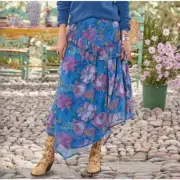 SUNDANCE CATALOG Blue Floral Maude Meadowlark Skirt Size XL