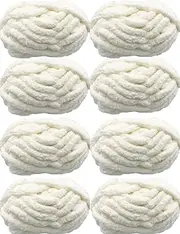 Chunky Chenille Yarn White 8 Pack 220 Yards for Blanket, Super Bulky Soft Thick Fluffy Jumbo Giant Washable Polyester Big Yarn 64oz for Hand Knitting Extreme DIY Arm Knitting Throw Rugs Pillow