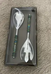 Pier One Imports Serve Ware Set w/ 2 Utensils Salad Server Colorful Handles NIB