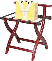 Red Solid Wood Suitcase Holder Hotel Wood Luggage Rack with Backrest Guest Room Blanket/Pillows Stand Curve Leg Design