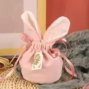 Rabbit Ear Drawstring Fabric Gift Bag (Various Designs) Chinese Character - Rabbit Ear - Pink - One Size