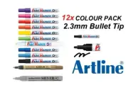 Artline Permanent PAINT Marker 400XF Bullet Tip 2.3mm - 12x Assorted COLOUR PACK