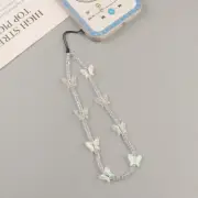 Phone Strap Bracelet Transparent Crystal Butterflies Beads Hanging Cord