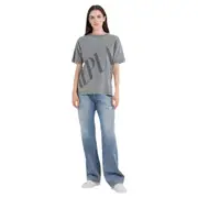 Replay Womens Graphic Tee Diagonal Logo Garment-Dyed T-Shirt Grey