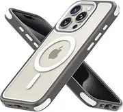 Mobnano for iPhone 15 Pro Max Case, Compatible with MagSafe, Crystal Clear Case with Magnetic Ring, Multicolor Protective Shockproof Bumpers, Not Yellowing Slim Cover for Men Women - Dark Grey/White