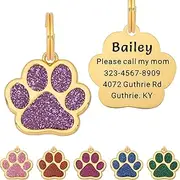 Artinst Dog Tag Personalized Custom Engraving Up to 5 Lines of Content for Your Pet's Name and Information Cute Paw Shaped Pet Id Tag (Purple)