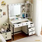 Large Dressing Table Vanity Desk With Makeup Mirror & Cabinet 5 Drawers Dresser