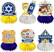 Passover Honeycomb Centerpiece Decoration Table Toppers - 6 Counts (Blue, Gold) - Jewish Passover Holiday Party Honeycomb Desk Toppers - Party Supplies - Reusable & Easy to Assemble