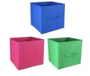 2 x Fabric Collapsible Container Cube Bin Essentials-Office School Kids Storage