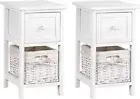 Bedside Table Set of 2 White Bed Baskets Side Tables Storage