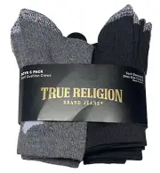 True Religion Socks Logo Crew 6 Pack Boys 2.5-7.5 Grey Black NWT Back to School