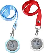 [Kisangel] 2 Pcs Stopwatch Alarm Pocket Watch Fob Watch Nursing Badge Reels Carabiner Buckle Red Night Light Waterproof Digital Watch Timers Clip on Light Wrist Watches for Women Alloy