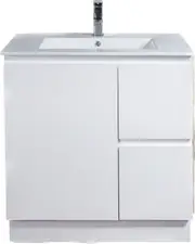 850*750*460mm MER BOSS Gloss White High-Quality MDF Board Ceramic Top Cabinet With Leg Install Kickboard-RHD Freestanding Vanity