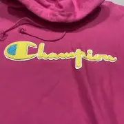 Champion Chenille Spell Out Reverse Weave Pink Yellow Hoodie Mens XL